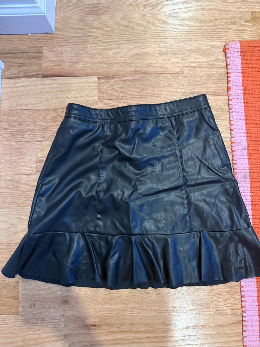 H&M Black Faux Leather Mini Skirt with Ruffle Hem